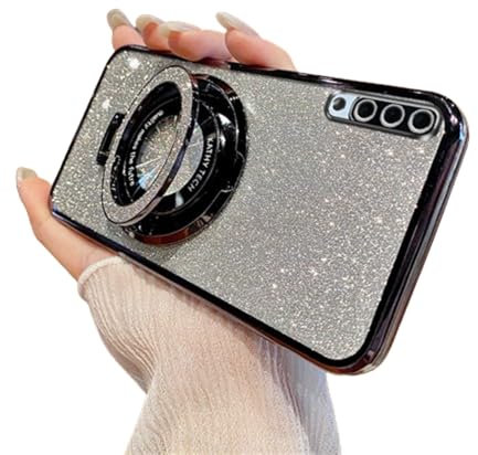 QIWEIQING für Samsung Galaxy A50 Glitzer Hülle, Magnetisch Handyhülle Kompatibel mit MagSafe, Keine Vergilbung, Kratzfeste, Ganzkörperschutz Glitzer Hülle für Galaxy A50 / A30S / A50S.Black DS