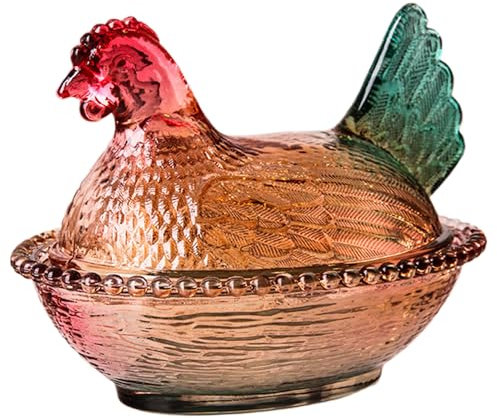Discus de bonbons en verre au poulet, 6,9 pouces de bonbons décoratifs avec couvercle, petits bonbons en forme de poule vintage, assiette de dessert, bol à collation pour la cuisine à la maison (roug