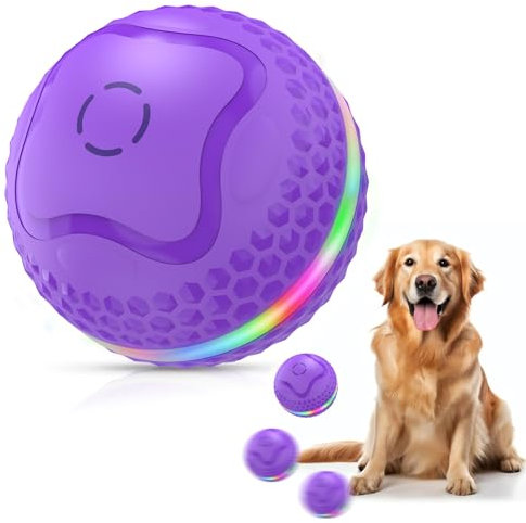 Osinaga Palla Interattiva per Cani, Durevole, Attivata dal Movimento, Palla Automatica Rotolante per Cani di Taglia Media/Grande con luce LED lampeggiante (Viola)