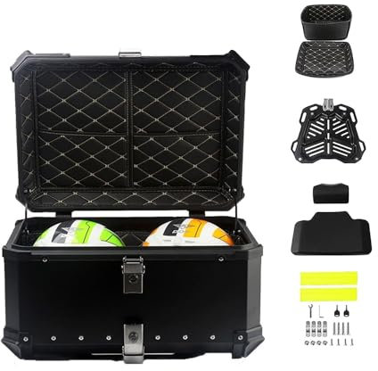 Motorradkoffer Helmkoffer Motorrad Top Case Universal 28L 36L 45L 55L 65L 80L 100L Koffer Für Roller, Wasserdicht Rollerkoffer Motorrad-Heckkasten Mit Rückenlehne(Schwarz,45L)