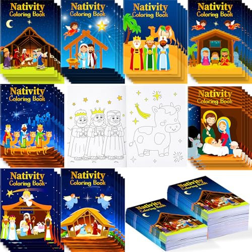 Cholemy Malbücher für Weihnachtskrippen, religiöse, christliche Aktivität, Bibel, Zeichenbuch für Weihnachten, Party, Kirche, Taschenfüller, 48 Stück