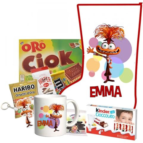 Calza della befana completa fai da te Personalizzabile Emozioni Inside out 2 Con Tazza e Portachiavi personaggio a scelta ansia invidia gioia rabbia Dolciumi cioccolato carbone regalo epifania