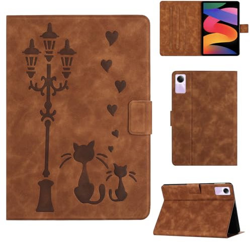 Rosbtib Funda para Xiaomi Redmi Pad SE 2023 11 Pulgadas Funda Protectora de Piel sintética con Soporte, Una Pareja de Gatos íntimos bajo una farola, para Redmi Pad SE 2023, Marrón