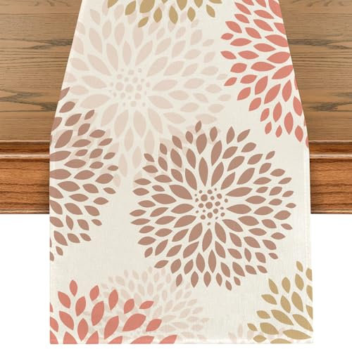 Chemin de Table Dahlia Rose Fleurs Multicolore Chemin de Table Printemps Été Décoratif de Table Tissu pour Intérieur et Extérieur Banquet Mariage Anniversaire Fête Jardin Décoration 40 x 180 cm