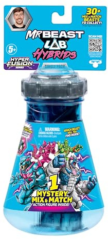 MrBeast Lab Hybrids Einzelpackung, erschaffe das ultimative Monster mit zahlreichen Kombinationen, baue mit Einzelteilen 1 von 10 Hybridfiguren (10 cm), über 30 Stück zum Sammeln