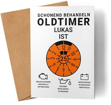 Kiddle-Design Personalisierte Geburtstagskarte 25. Geburtstag, Schonend behandeln Oldtimer ist 25, 25ter Geburtstag Lustiges Geldgeschenk Frau Mann, Karte Geburtstag
