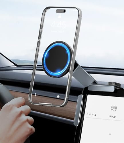 CloudValley Soporte Magnético Móvil para Tesla Model 3/Y/S/X/Cybertruck [Sin Adhesivo & Altura Ajustable] - Soporte Pantalla Táctil Integrada, Compatible con MagSafe iPhone 16/15/14/13/12