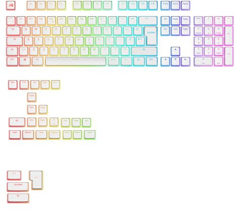 Glorious Gaming - GPBT Aura RGB Keycaps: Pudding Style Keycaps, Double Shot PBT, Translucent Design, Fits 100%, 75% 65% 60% Mechanical Keyboards, Fits ANSI, ISO, White English QWERTY Layout (UK)
