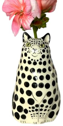 Dzqad Gepunktete Katze Blumenvase, Gepunktete Tiervase, Punktmuster Harz Katzenvase, Vase Für Schreibtisch, Bücherregal, Schwarz