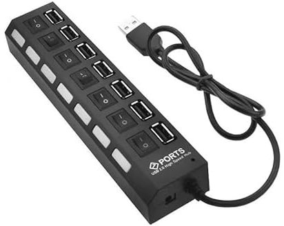 Hub USB 2.0 7 Puertos, 500 Mbps Multiples USB con Interruptores Independientes, Puerto Multipuerto Adaptador con LED, Concentrador USB para PC, Portátiles Teclados, Ratones y Dispositivos Múltiples