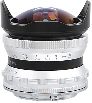 Qukaim 7.5mm F2.8 Fisheye Mirrorl Camera Lens, Brass Mount for Canon M2 M3 M5 M6 M10 M100 M50, Compatible with EF M & EOSM Mounts, Silver