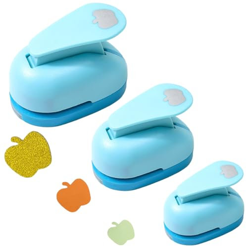 FANXIYA 3 Stück Papierstanzer in Verschiedener Größen, Motivstanzer Ausstanzer für Kinder Stanzen Set Motivlocher Punch Craft Set für Basteln & DIY Spaßprojekte (Apfel)
