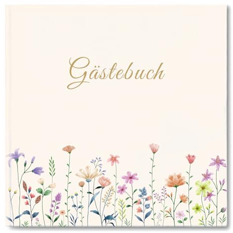 Gästebuch Blanko mit 40Schöne Aufkleber und 44 Doppelseiten Premium Dickem Papier, Größe 21x21cm Guest Book, Hardcover Hochzeitsgästebuch für Hochzeiten Geburtstage Polterabend Ferienwohnung(Warmes)