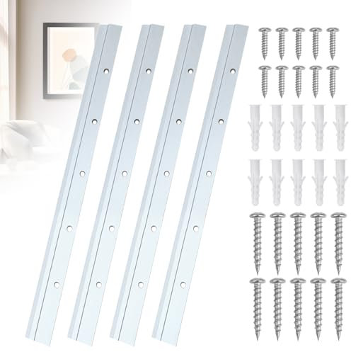 4 Pièces Rail Fixation Miroir Lourd Z, 30cm Fixation Miroir Mural avec Vis Accroche Miroir Rail de Suspension pour Miroirs Lourds Crochets de Cadre Photo Emboîtables