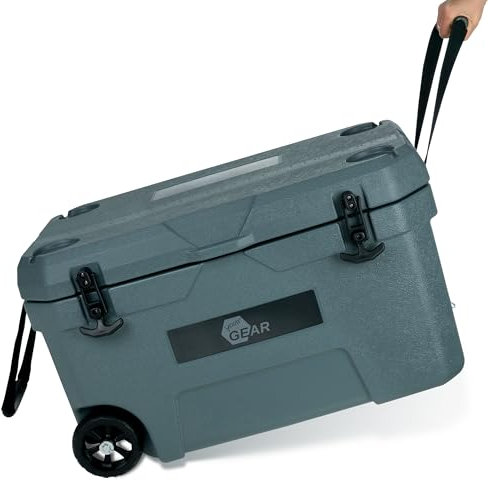 your GEAR Katmai Kühlbox, 50L Volumen, 213h Kühldauer, 73x46x42cm, Graugrün, mit Rollen und Griffen