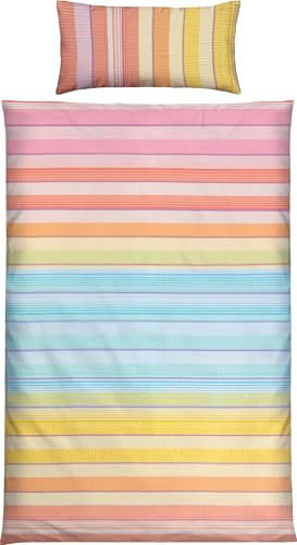 REDBEST Seersucker Bettwäsche Mix & Match Streifen bunt Größe 40x80 cm / 155x220 cm - sommerlich leicht, pflegeleicht, bügelfrei, mit Reißverschluss