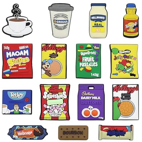 15pcs Food Themed Shoes Croc Charms For Adults, Coffee/Cookie Crocs Accessories For Boys Girls, Funny Cartoon Charms Decoration Adults, Ideal For Birthday Gifts, Party Decor (A)