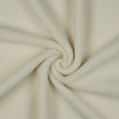 Teddyplüsch-Stoff in Boucléoptik mit Fleece-Rückseite, Meterware zum Nähen z. B. für Jacken, Teddymäntel, Kinderkleidung - Meterware ab 50 cm (ecru)