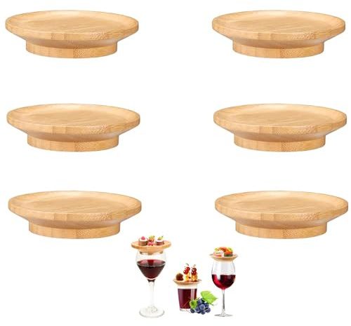 STFALI 6 Stück Weinglas Topper Holz, Wine Glass Charcuterie Topper, Vorspeisenteller Weinglas Aufsatz, für Desserts Getränke Party zubehör, Familienessen & Partyzubehör