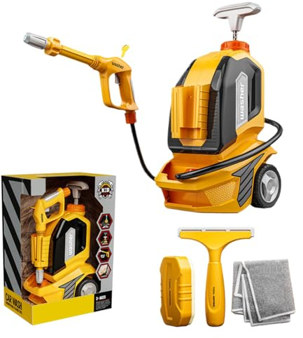Kids Pressure Washer Toy - Car Wash Role Play Sprayer, Wheeled Cleaning Playset, Outdoor Water Toy | Interactive Pretend Washing Activity for Kids Backyard Garage Summer Water Play Learning