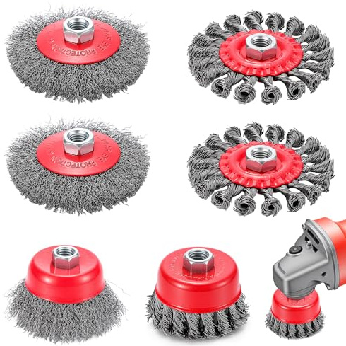 Innvist 6PCS Twist Knot Wire Brush, Wire Wheel Cup Brush Set for Angle Grinder, Angle Grinder Brushes with M14 Threaded Arbor for Heavy Cleaning Rust, Stripping, Abrasive - 75mm Cup & 100mm Wheel