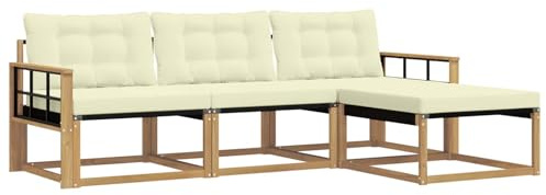 vidaXL Outdoor-Sofagarnitur mit Kissen 4 pcs Weiß und Creme, Garten Sofa, modernes Eckmöbel, strapazierfähiges Set für die Terrasse, ideal zum Entspannen