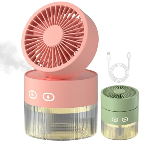 Portable Misting Fan With 3 Speeds & Night Light, 2-in-1 Tischventilator und Luftbefeuchter, Faltbarer Ventilator mit Sprühnebel, 350ml Wassertank, Leise Ventilator für Schlafzimmer, Büro (Rosa)