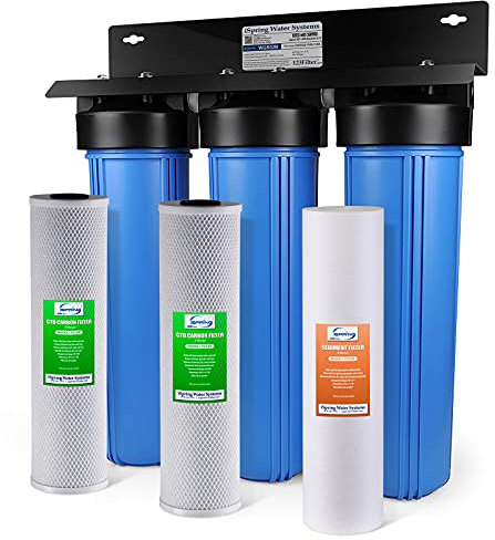 iSpring WGB32B Sistema de Filtración de Agua de 3 Etapas para Toda la Casa con Filtros de Bloque de Carbón y Sedimentos de 20 Pulgadas