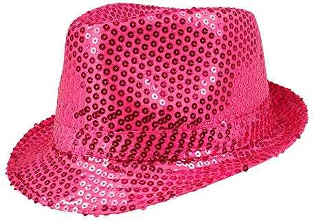 Boland - Pailletten Hut, Unisex, Disco Outfit, Accessoire, Karneval, Kostüm, Themenparty, Mottoparty, Rosa