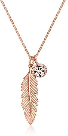Elli Halskette Damen Feder Boho Anhänger mit Kristall in 925 Sterling Silber Rosévergoldet
