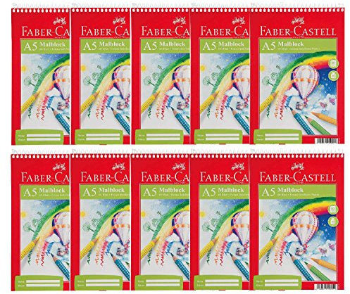 FABER-CASTELL 212051 - Malblock DIN A5, 10 Blöcke je 60 Blatt 80 g/m² Papier, Zeichenblock für Zeichnen, Malen und Skizzieren
