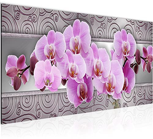 Runa Art Wandbild Blumen Orchidee 1 Teilig 100 x 40 cm Modern Bild auf Vlies Leinwand Abstrakt Wohnzimmer Grau Violett 204812b