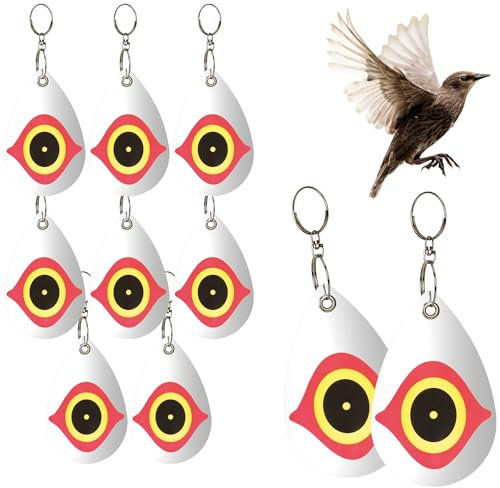 com-four® 10x Vogelschreck - Abschreckmittel für Stare, Krähen, Dohlen, Tauben - Vogelscheuche für Bäume 13,5 x 8,5 cm - Vogelabwehr aus Kunststoff - reflektierender Anhänger (10 Stück - Auge)