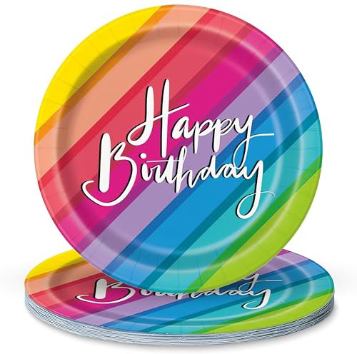 Unique 73124 7 Dessert Plates | Balloons and Rainbow Theme, Multi
