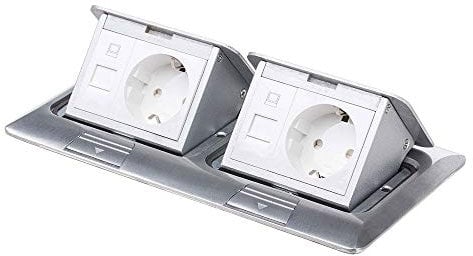 Einbausteckdose Fußbodensteckdose Steckdose Edelstahl für Boden & Wand versenkbar überfahrbar (2 x Steckdose 2 x Netzwerk eckig)