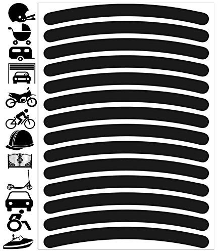 Biomar Labs - Reflektoren Fahrrad - Reflektierende Aufkleber Reflexfolie Schwarz Stickers Set (14 Stück) - für Fahrrad Roller - Reflektoren Kinder Kinderwagen - Selbstklebende folie D 54