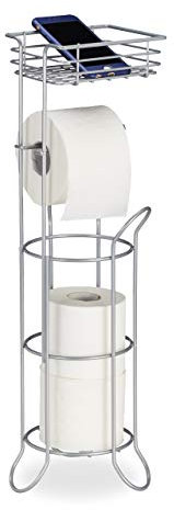 Relaxdays Toilettenpapierhalter stehend, mit Ablage, 3 Rollen Klopapier, modern, Metall, HBT: 57,5x18,5x17,5 cm, silber