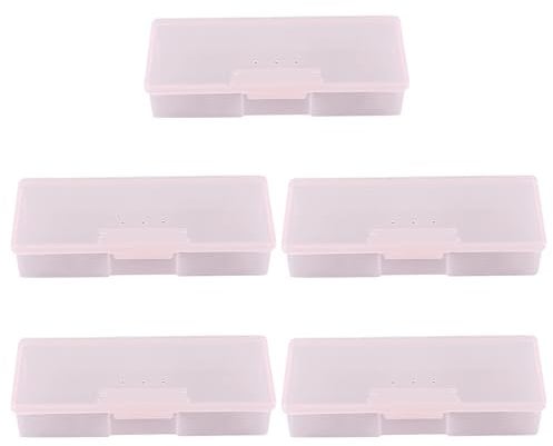 Lurrose 5pcs Clear Storage Box Nail Art Pens Nail Brush Container Case Manicure Nail Tools Storage Box Pink