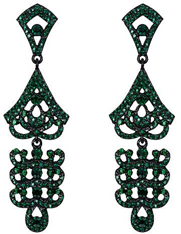 EVER FAITH Damen Ohrringe Vintage Stil Art Deco Hochzeit Braut Kristall Kronleuchter baumeln Ohrhänger Grün Schwarz-Ton