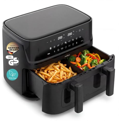 MEDION P25 XXL Flex M Airfryer Heißluftfritteuse mit 2 Kammern - schwarz