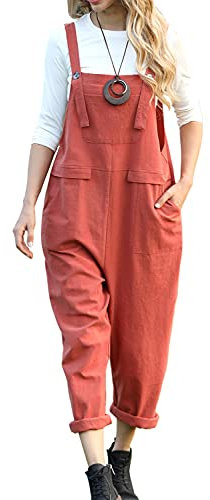 YESNO Women's Dungarees Loose Casual Plus Size Lightweight Sleeveless Overall Long Jumpsuit Playsuit Trousers Pants Dungarees (XL PV9UK Rust)