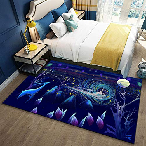 YQZS Teppich Schlafzimmer Teppich Orientteppich Dunkelblauer Elch Großflächiger Teppich Home Carpet,160X230Cm(63X90Inch)