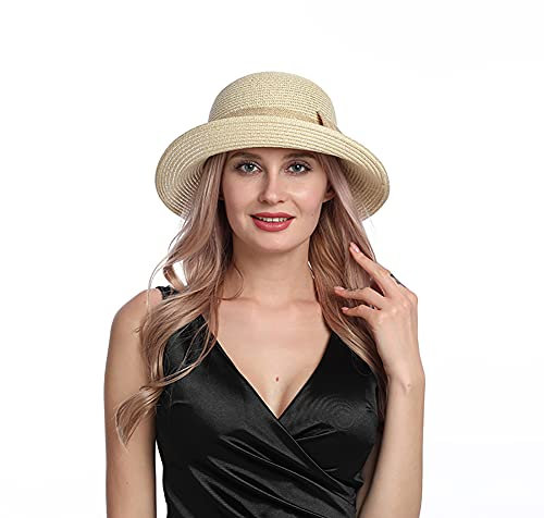 Ysoazgle Chapeau de Soleil Femme Été, Chapeau de Paille Large Bord (Beige)