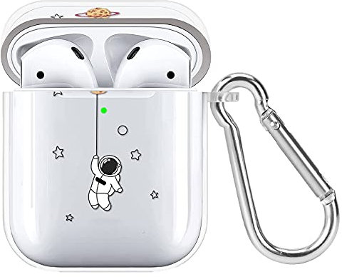 Newseego Kompatibel mit AirPods 1&2 Hülle,Cute Astronauten Cartoon Design Airpods Hülle Stoßfeste Schutzhülle für Airpods Tragbar TPU Silikon Transparent Durchsichtig Airpods Case mit Schlüsselbund