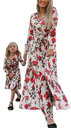 Minetom Mütter Und Tochter Familie Collocation Kleidung Boho Ärmellose Kleider Weste A Linie Hohe Taille Farbe Rock Strandkleid I Rot Weiß M