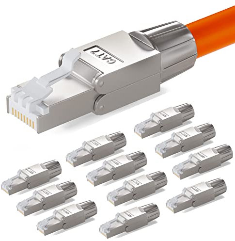 HB-DIGITAL 12x CAT 7 RJ45 Stecker Netzwerkstecker für starre LAN Kabel Verlegekabel Ethernet - werkzeuglos LSA - 10 Gbit/s AWG 22-24 vollgeschirmt STP 50μ vergoldete Kontakte