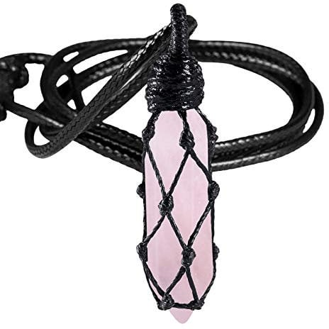 KYEYGWO Rosenquarz Heilstein Punkt Anhänger Halskette für Damen und Herren, Kristall Sechseckiger Anhängers Heilung Reiki Pendel Kette, Chakra Steinpendel Hexagon Schmuck