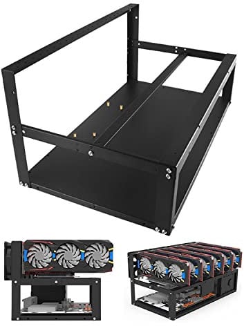 Mining Rig Frame 6 GPU, Stahl Offen Mining Frame mit Antistatikstreifen, Open Air Miner Mining Case für ATX/Btx/Flex/Itx/Microatx, 4 X 12cm Ventilator (Nur Rahmen)