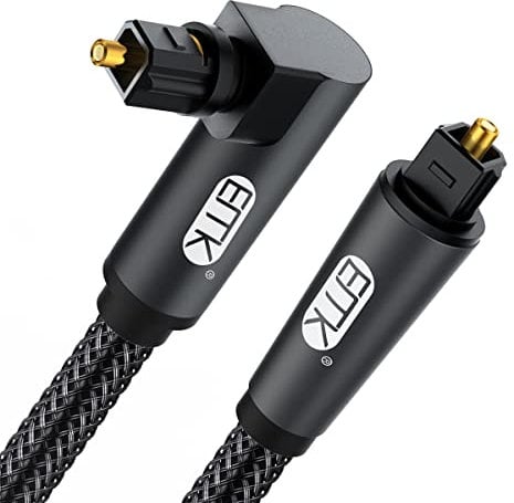 EMK Cavo ottico a 90 gradi, cavo audio ottico ad angolo retto regolabile a 360 gradi, cavo in fibra ottica Toslink Pulg ruotabile per soundbar (12M, 90° ottico, 90° ottico nero)