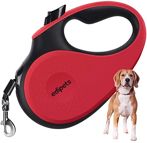 Edipets, Hundeleine, Ausziehbar und Einziehbar, 5 m, 360 Grad ohne Verwicklungen, Rolleine, aus Nylon, für Kleine, Mittlere und Grosse Hunde (L, Rot)